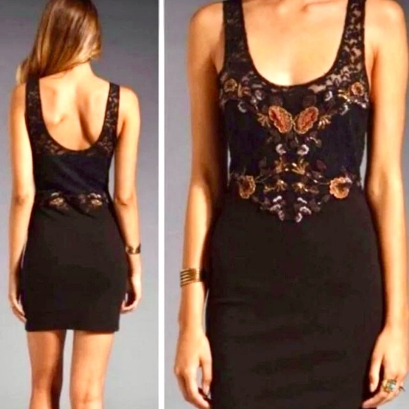 FREE PEOPLE Black dress Embroidered Beaded Sequin Secrets of Eden - Picture 1 of 16